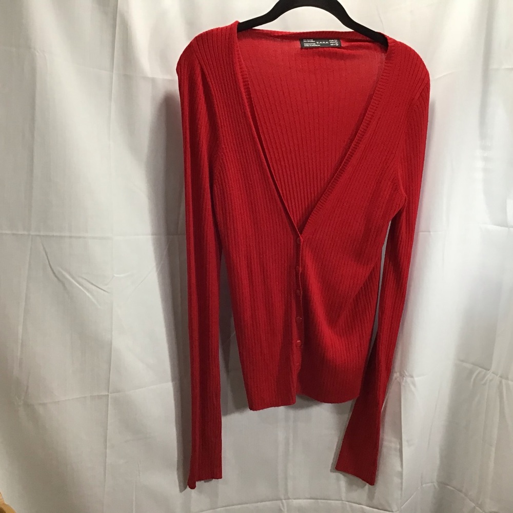 🎀Zara Red Cardigan Sweater Size Large